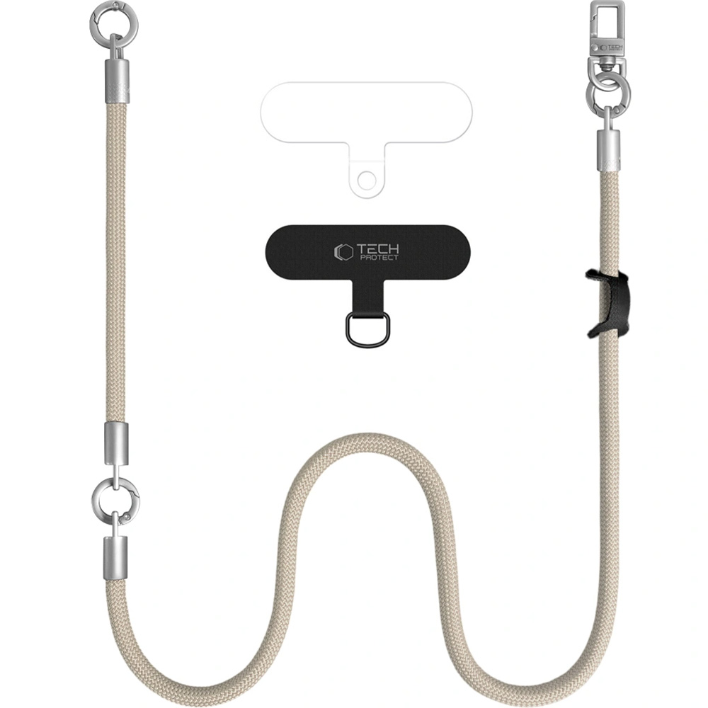 Uniwersalna smycz do telefonu, sznurek Tech-Protect C10S Rope Crossbody & Wrist, beżowa