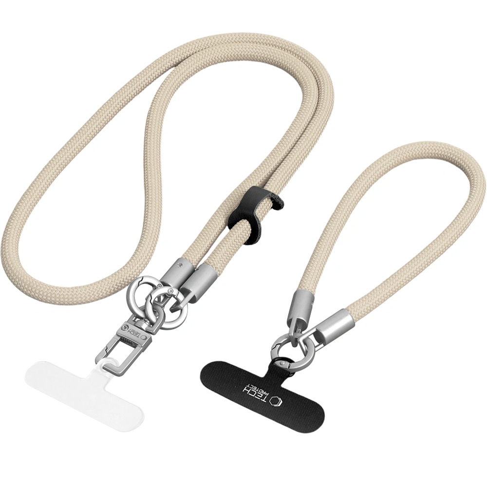 Uniwersalna smycz do telefonu, sznurek Tech-Protect C10S Rope Crossbody & Wrist, beżowa