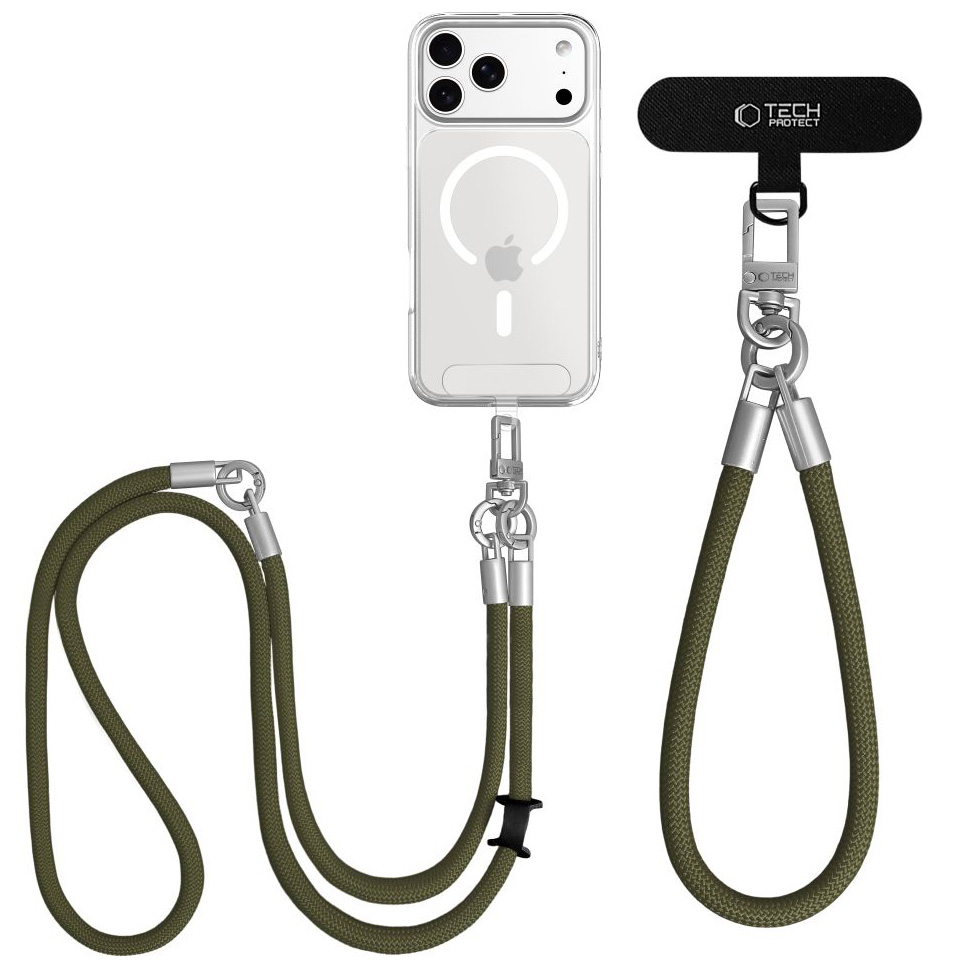 Uniwersalna smycz strap crossbody do telefonu Tech Protect C10S, ciemnozielona