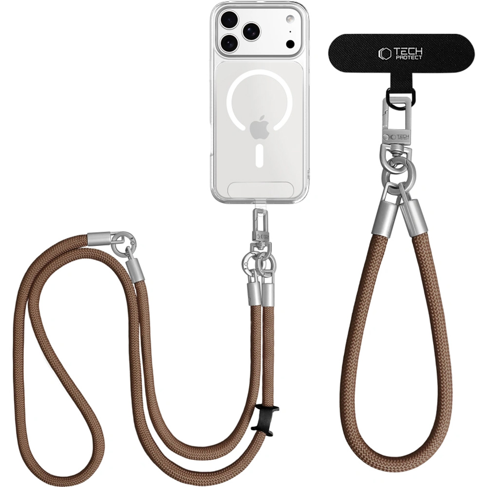 Uniwersalna smycz do telefonu, sznurek C10S Rope Crossbody & Wrist Tech-Protect, brązowa