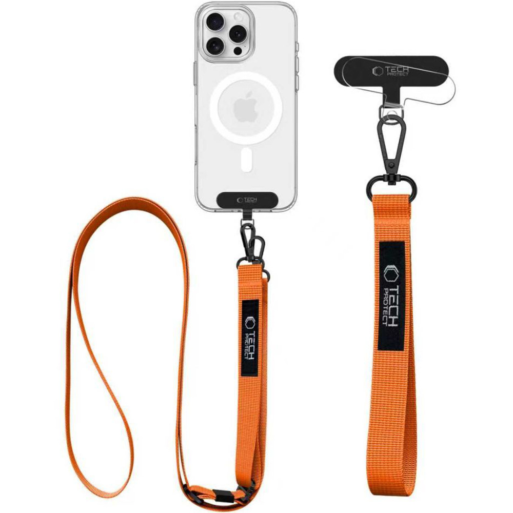 Smyczka na nadgarstek / ramię do telefonu Tech-Protect C6S Rope Wrist Strap, czarno-pomarańczowa