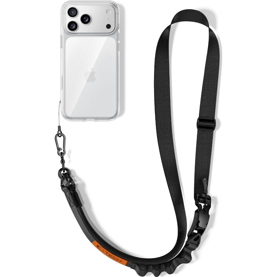 Uniwersalna smycz strap crossbody do telefonu Tech Protect C9S, czarno-pomaranczowa