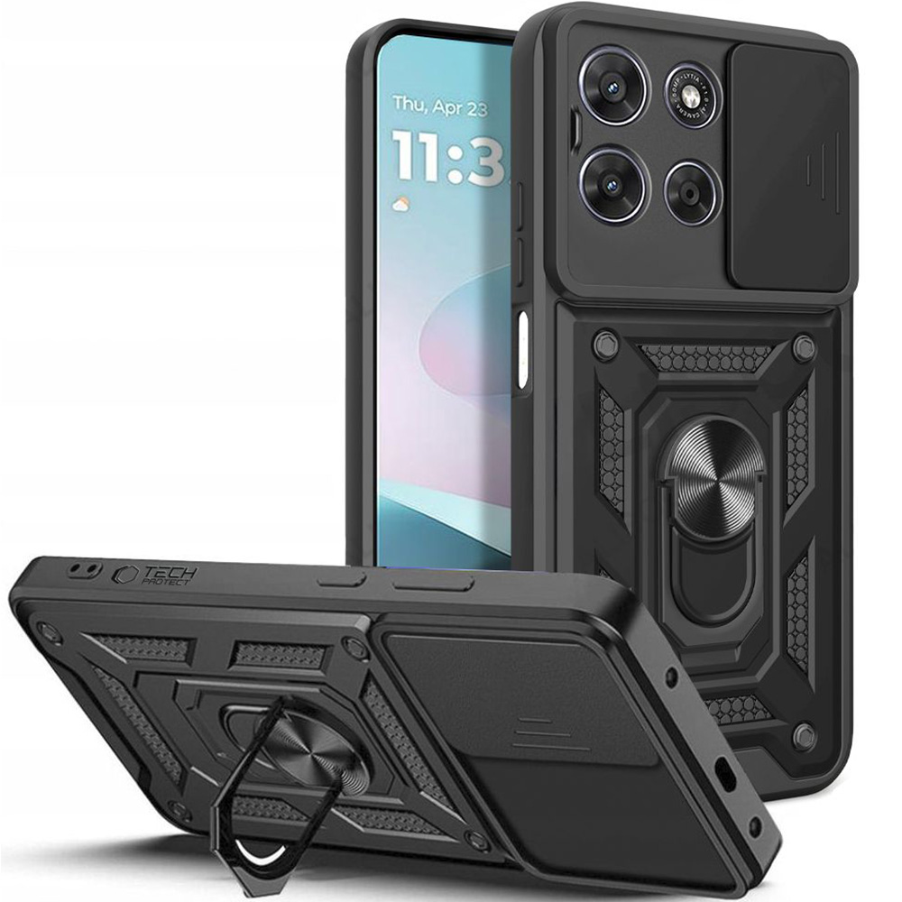 Etui z ringiem Tech-Protect Camshield Pro do Motorola Moto G77 5G / Moto G67 5G, czarne