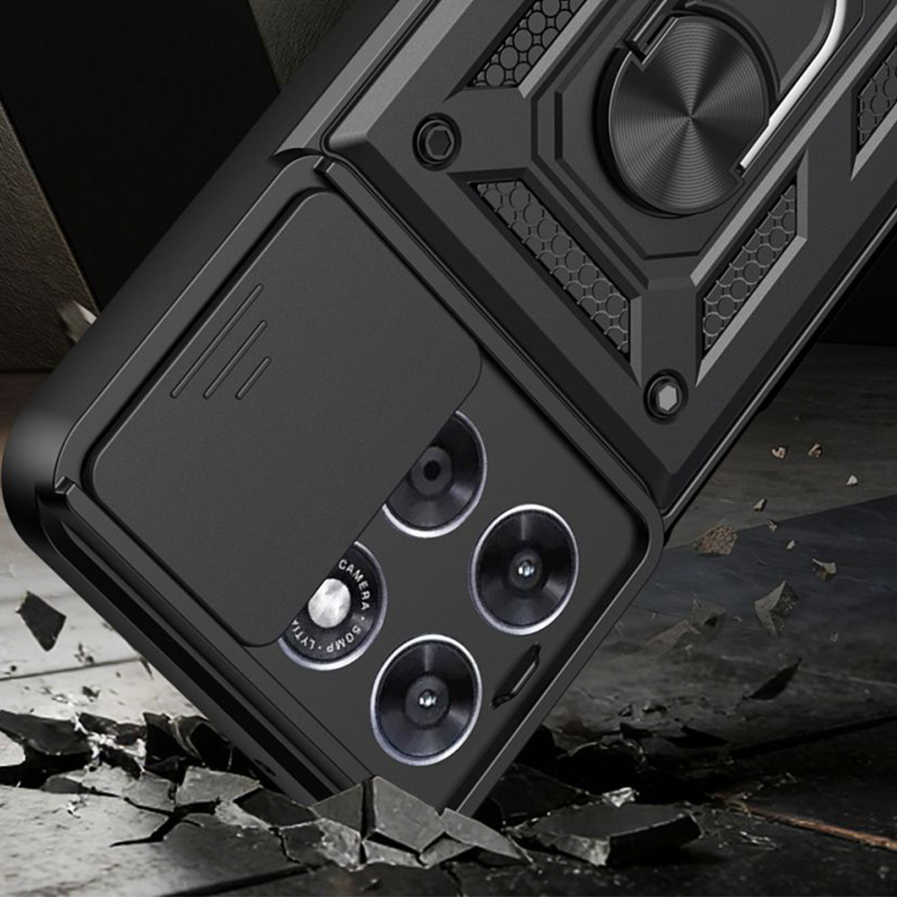 Etui z ringiem Tech-Protect Camshield Pro do Motorola Moto G77 5G / Moto G67 5G, czarne