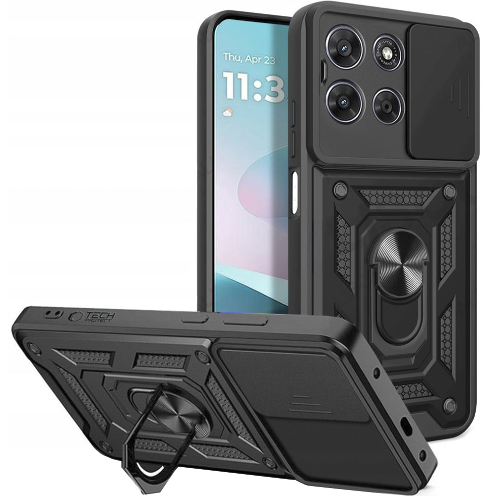 Etui z ringiem Tech-Protect Camshield Pro do Motorola Moto G67 Power / G57 Power, czarne