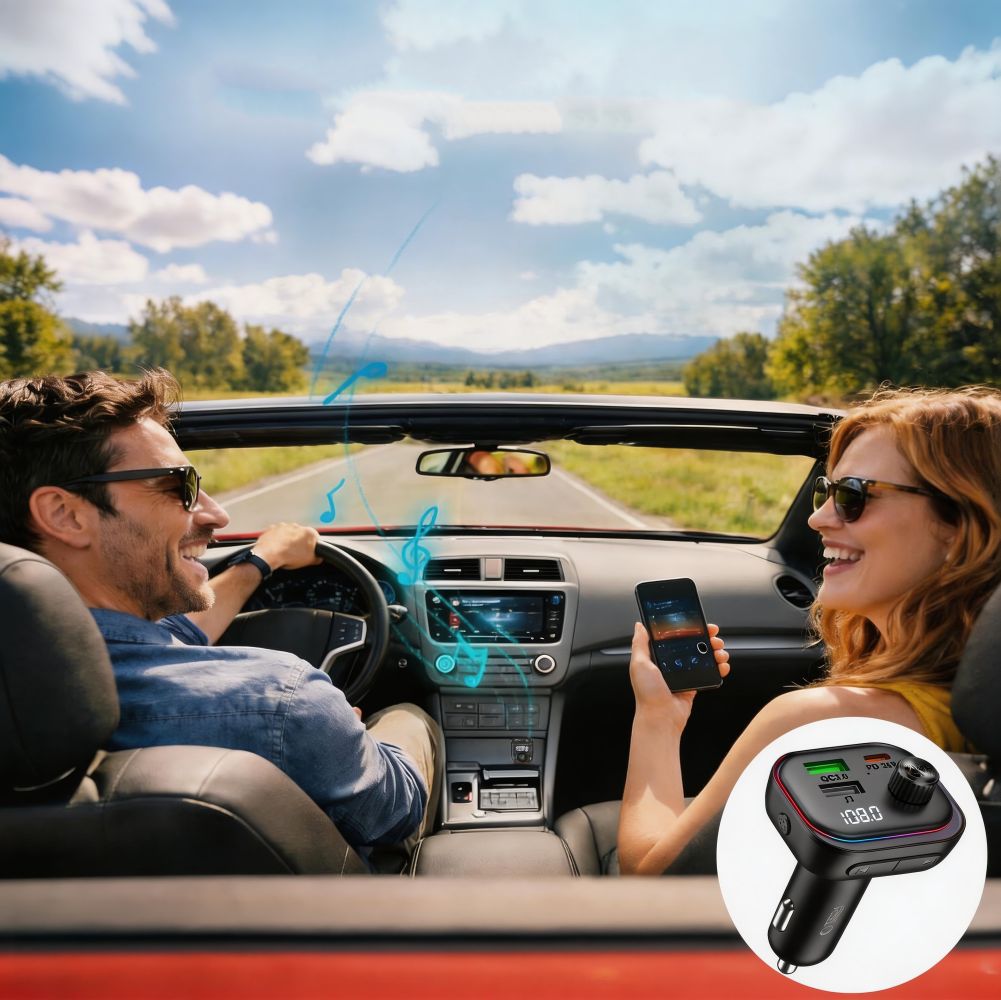 Transmiter FM z Bluetooth + ładowarka samochodowa 54W, Tech-Protect CC07, 2x USB-A, 1x USB-C, czarny
