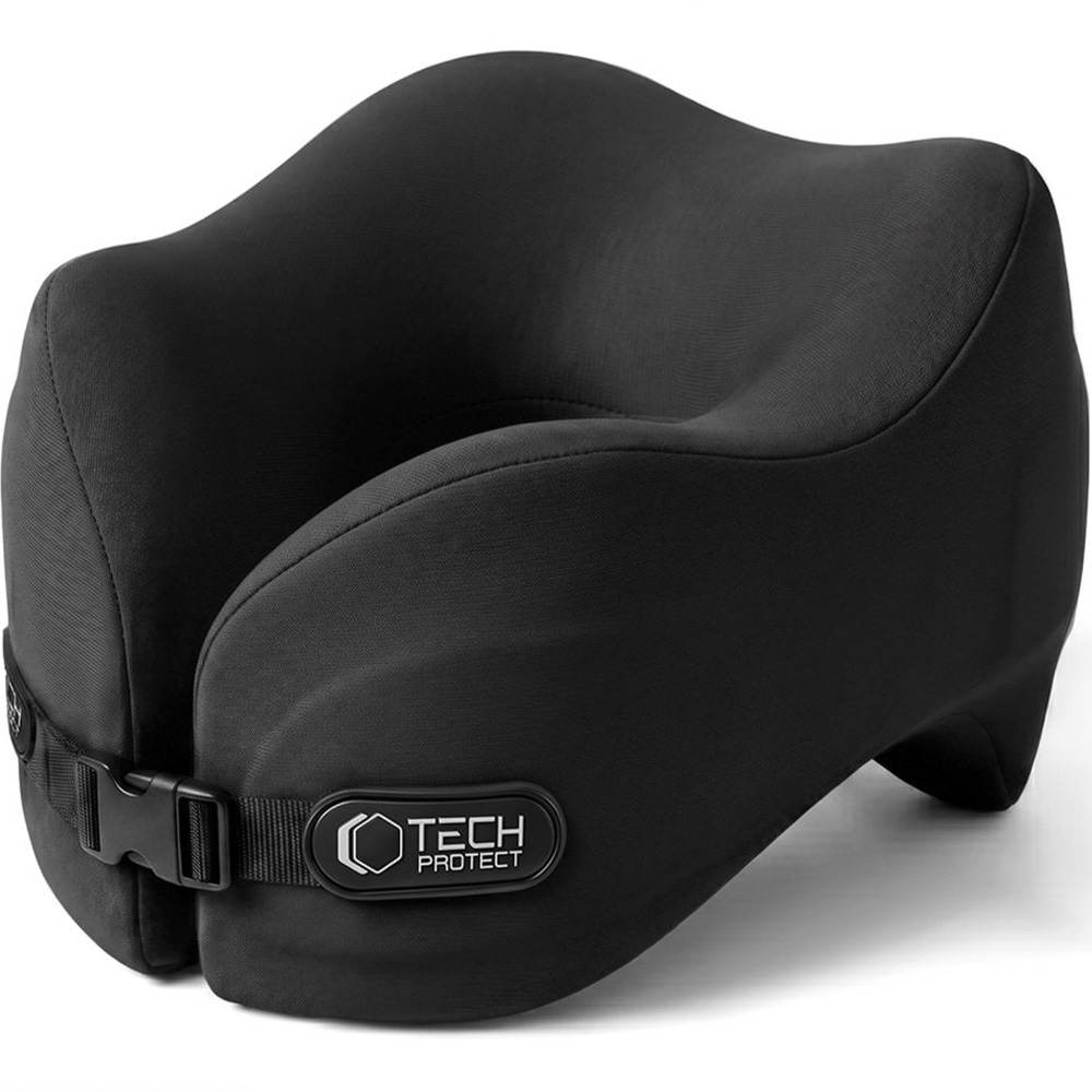 Poduszka na szyję do samochodu, Tech-Protect ComfortRest Travel Neck Pillow, czarna. Zapewnia wsparcie głowy podczas podróży, dzięki czemu cechuje się wygodą i lepszą postawą.