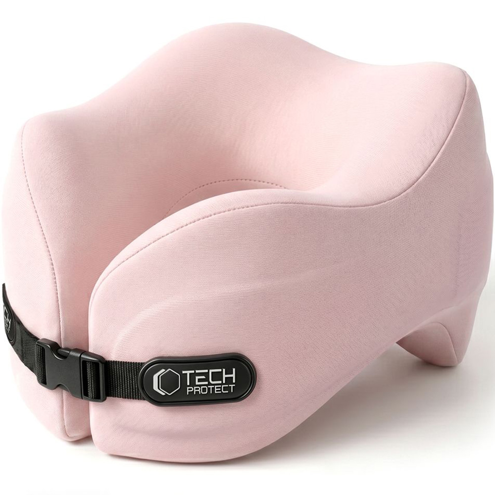Poduszka na szyję do samochodu, Tech-Protect ComfortRest Travel Neck Pillow, różowa. Zapewnia wsparcie głowy podczas podróży, dzięki czemu cechuje się wygodą i lepszą postawą.