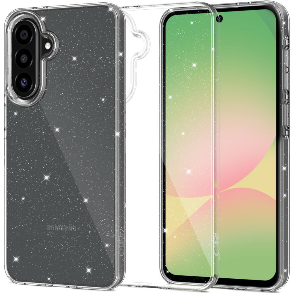 Etui Tech-Protect FlexAir do Galaxy A36 5G / A37 5G, przezroczyste z brokatem