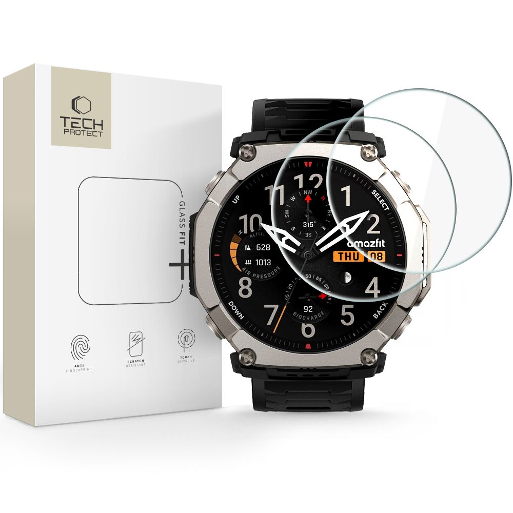 Szkło hartowane Tech Protect Glass Fit+ do Amazfit T-REX Ultra 2, 2 sztuki, przezroczyste
