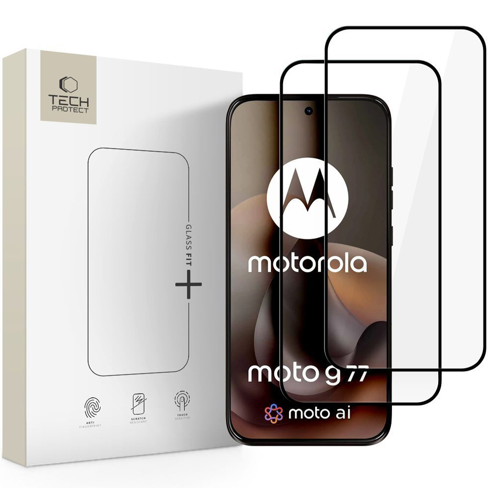 Szkło hartowane Tech-Protect Glass Fit+ do Motorola Moto G77 5G / Moto G67 5G, 2 sztuki, przezroczyste z czarną ramką