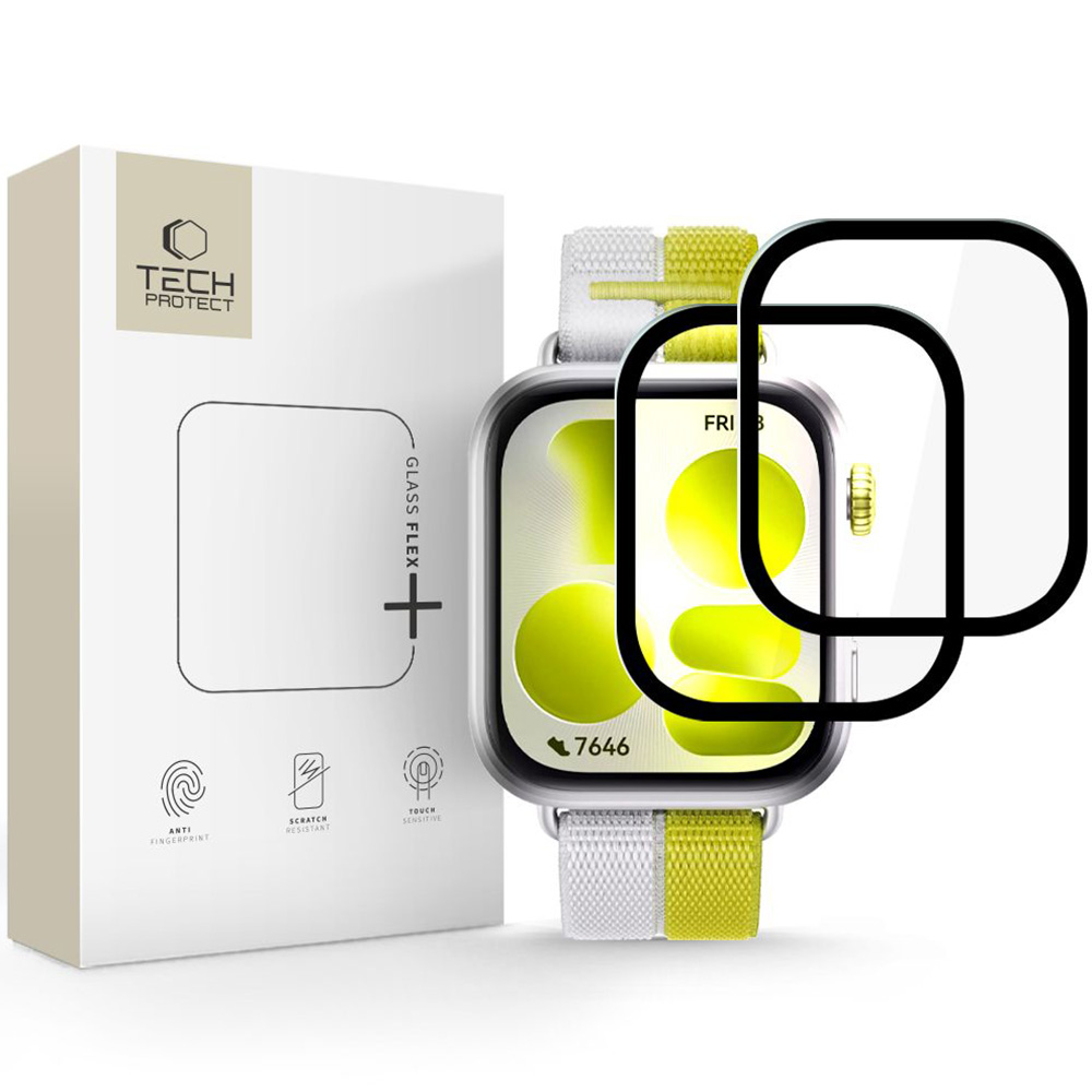 Szkło hybrydowe Tech-Protect Glass Flex+ do Huawei Watch Fit 5, 2 sztuki, przezroczyste z czarną ramką