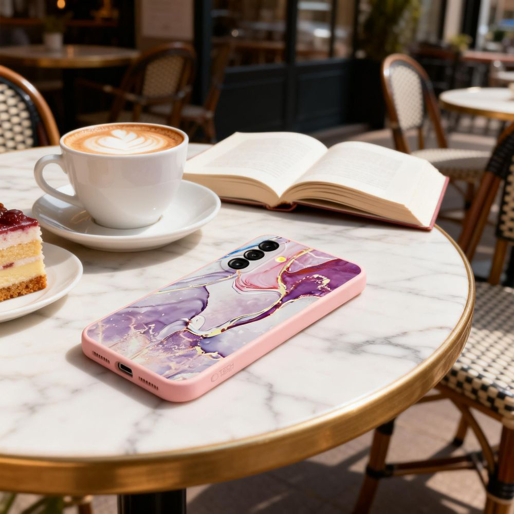 Etui Tech-Protect Icon do Samsung Galaxy A37 5G, różowe z marmurowym wzorem. Wysokiej jakości silikonowe etui, które łączy w sobie styl i funkcjonalność.