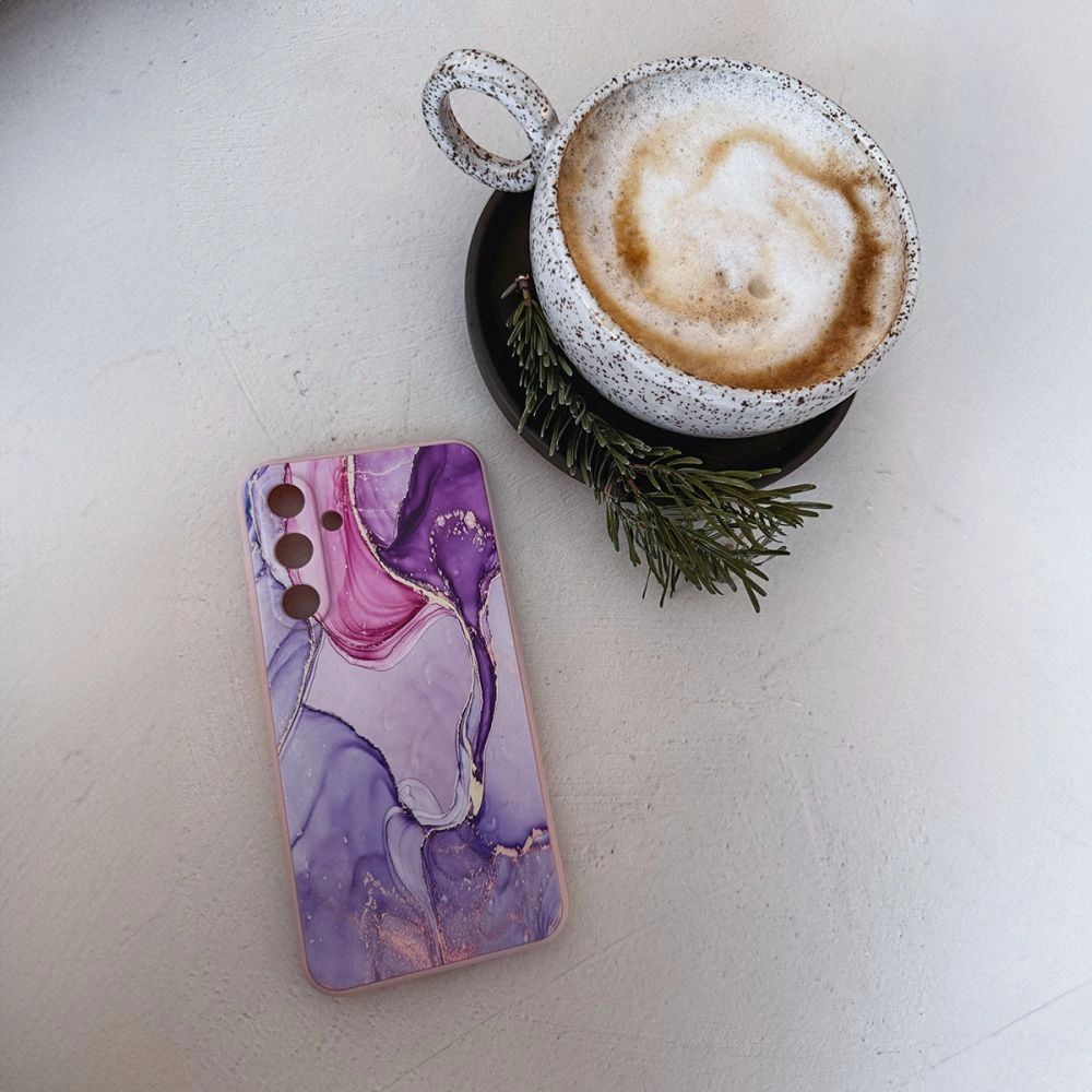 Etui silikonowe Tech-Protect Icon do Galaxy S25 FE, różowe z marmurowym wzorem. Precyzyjne dopasowanie, dostęp do przycisków, nie blokuje sygnału, gładkie krawędzie, wygodne użytkowanie