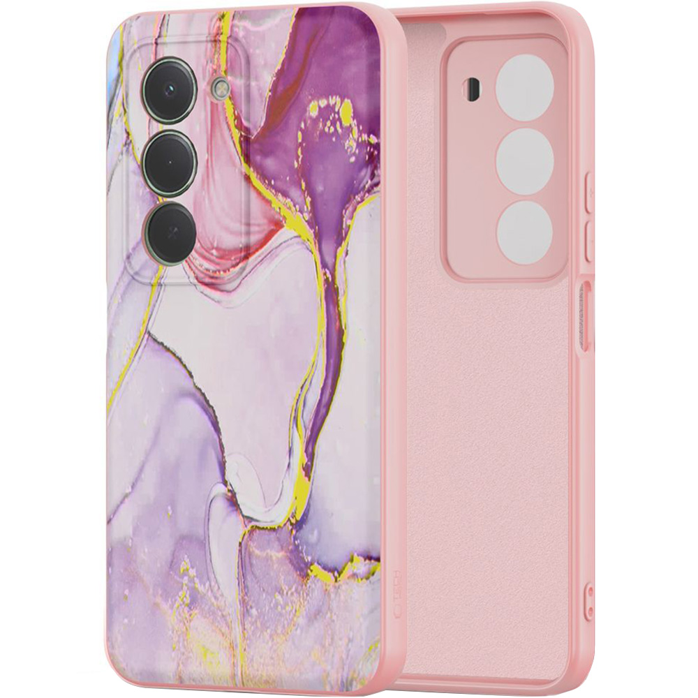 Etui silikonowe Tech-Protect Icon do Xiaomi Redmi 15 4G / 5G, różowe z marmurowym wzorem
