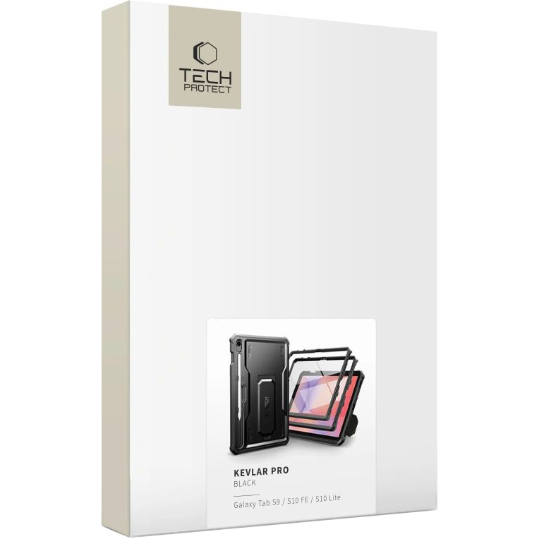 Etui pancerne z osłoną na ekran z wbudowaną podstawką Tech-Protect Kevlar Pro do Galaxy Tab S10 FE / S10 Lite / S9, czarne