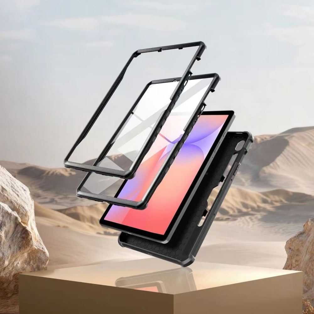 Etui pancerne z osłoną na ekran z wbudowaną podstawką Tech-Protect Kevlar Pro do Galaxy Tab S10 FE / S10 Lite / S9, czarne