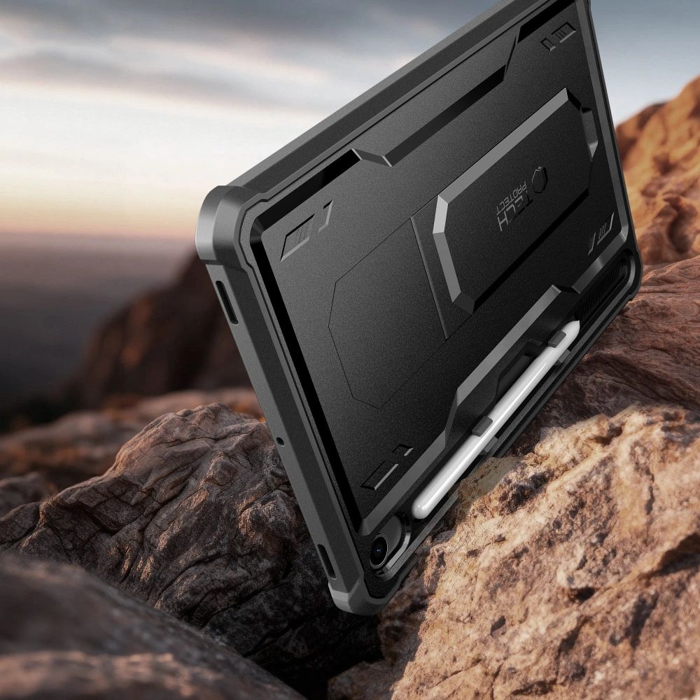 Etui pancerne z osłoną na ekran z wbudowaną podstawką Tech-Protect Kevlar Pro do Galaxy Tab S10 FE / S10 Lite / S9, czarne