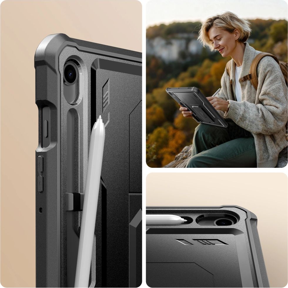 Etui pancerne z osłoną na ekran z wbudowaną podstawką Tech-Protect Kevlar Pro do Galaxy Tab S10 FE / S10 Lite / S9, czarne