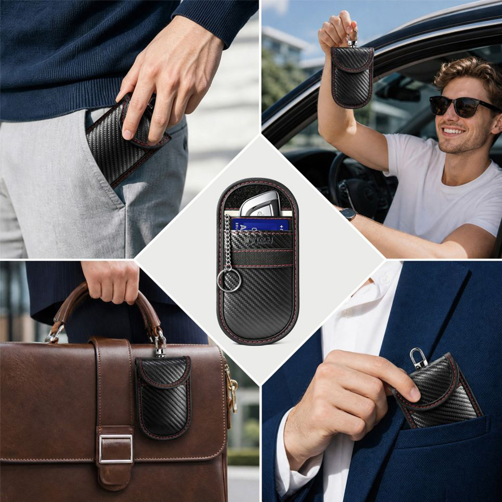 Etui Klatka Faradaya Tech-Protect KLR100 Pouch Keyless RFID Signal Blocker Case, karbonowe czarno-czerwone