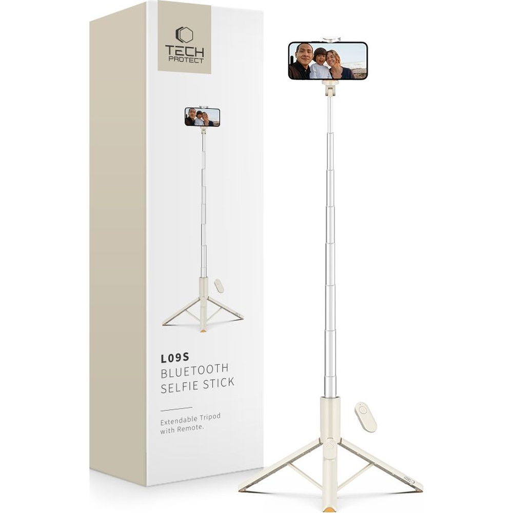 Tech-Protect Tech-Protect L09S Wireless Selfie Stick Tripod Bluetooth, mocny statyw, wygodny wysięgnik, lekki, beżowy
