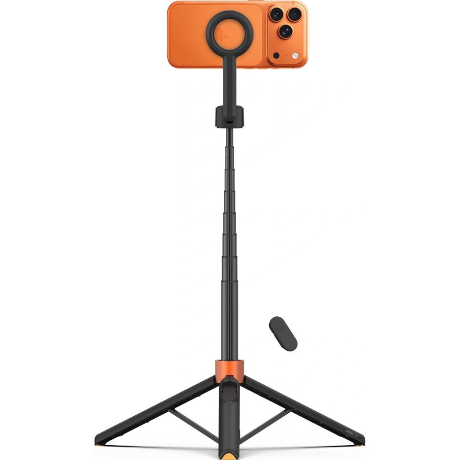 Tech-Protect L10S, magnetyczny uchwyt, selfie stick, niezawodny, czarno-pomarańczowy
