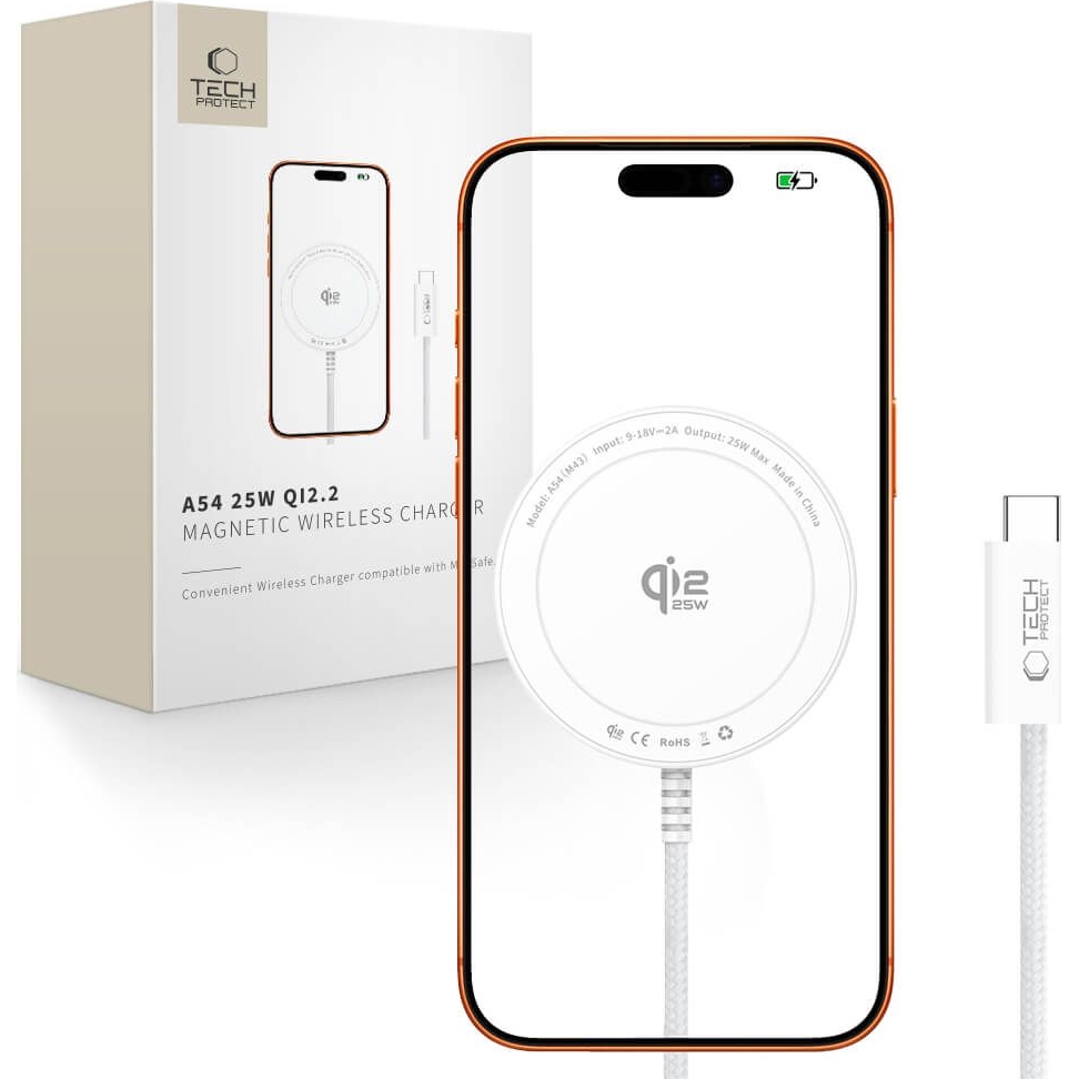 Ładowarka bezprzewodowa Tech-Protect A54 Qi2.2 25 W do MagSafe, biała