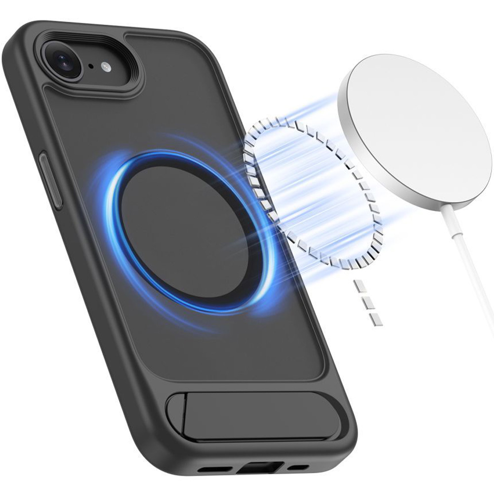 Etui z podstawką Tech-Protect MagRack do MagSafe do iPhone 17e / 16e, półprzezroczysto-czarne