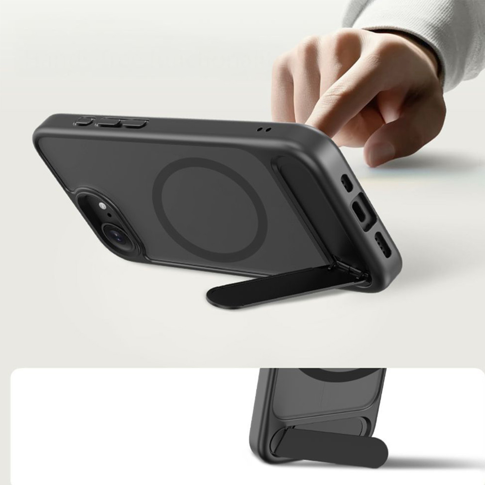 Etui z podstawką Tech-Protect MagRack do MagSafe do iPhone 17e / 16e, półprzezroczysto-czarne