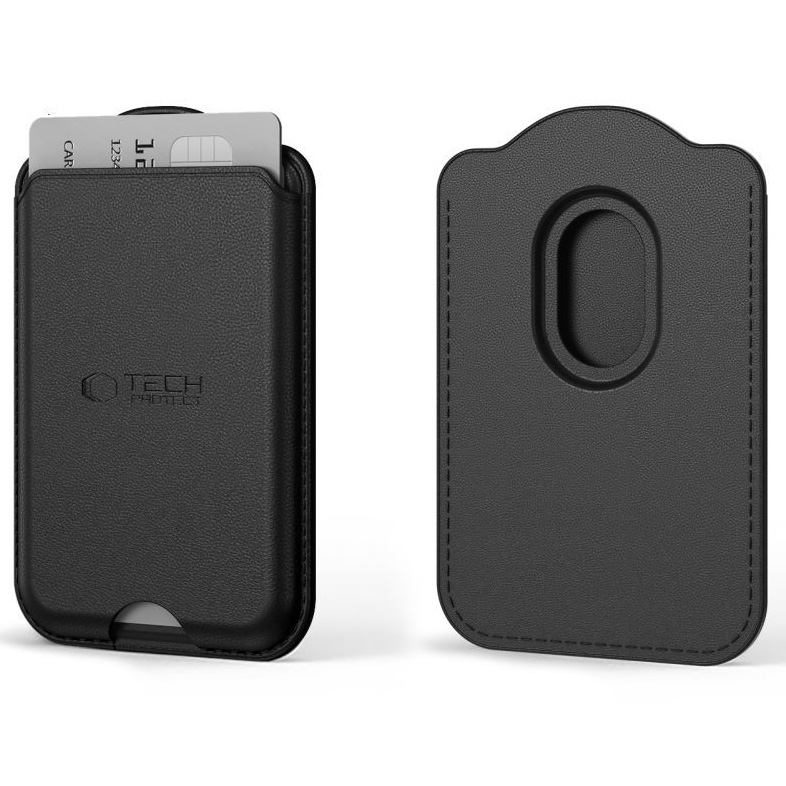 Magnetyczny portfel na karty Tech-Protect CH02 MagWallet. Kompatybilny z systemem MagSafe, bezpieczne przechowywanie do 3 kart bezpośrednio na pleckach telefonu lub etui, czarny