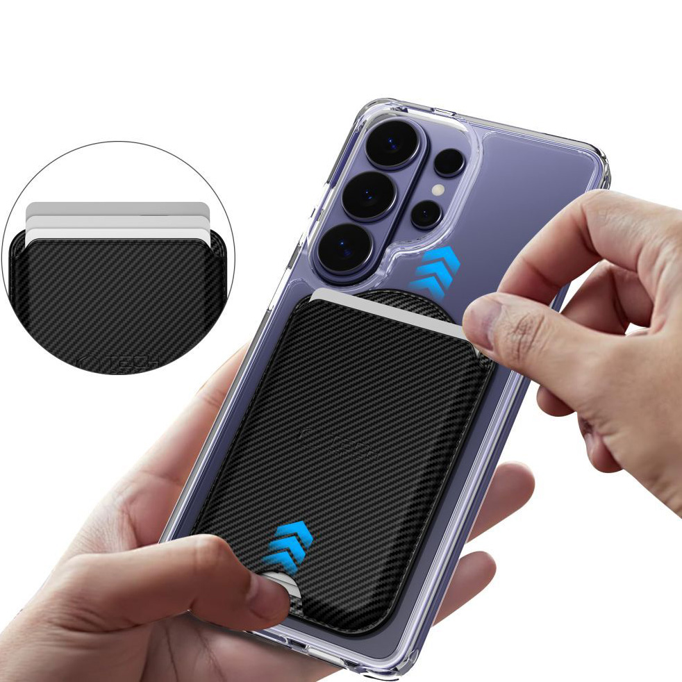 Uniwersalny uchwyt na karty MagSafe Tech-Protect, CH02. Idealnie pasuje do smartfonów iPhone, Samsung Galaxy oraz Pixel (wymagane etui MagSafe), eliminując potrzebę noszenia tradycyjnego portfela, kolor carbon