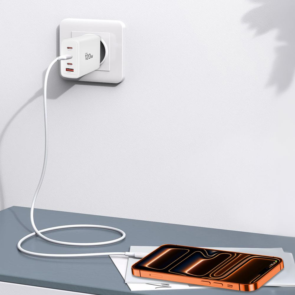 Tech-Protect NC120W-GAN, technologia Power Delivery, szybkie ładowanie laptopa, uniwersalna, biała