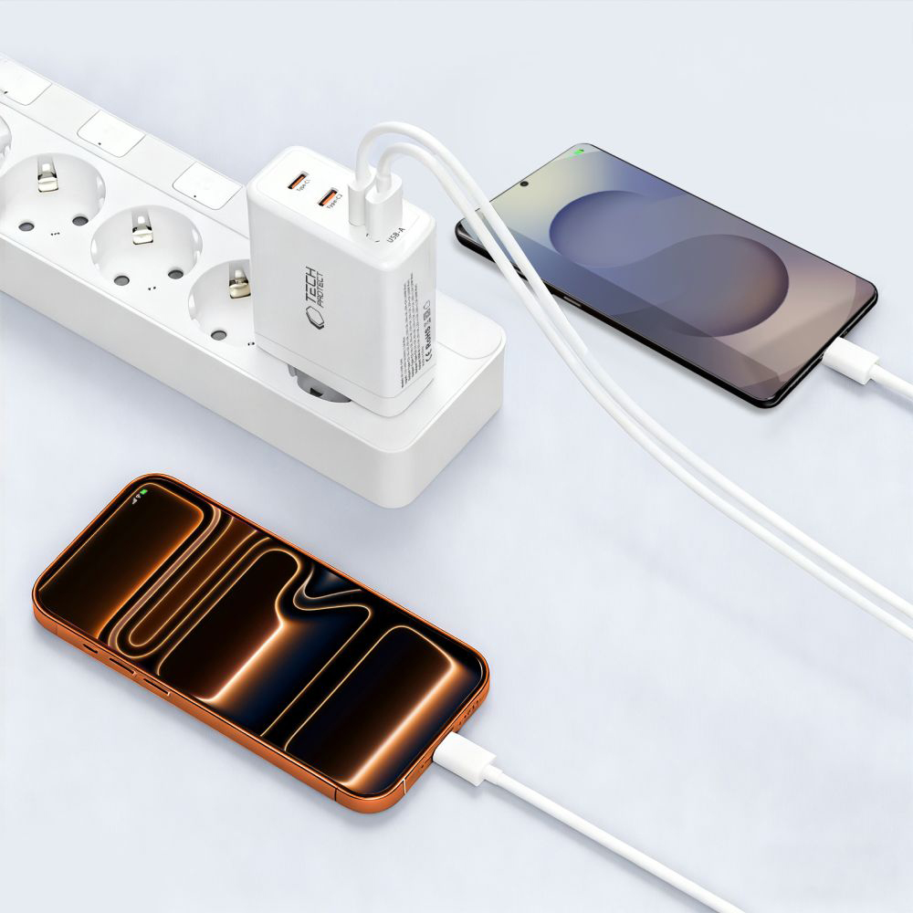 Tech-Protect NC120W-GAN, inteligentny podział mocy, stabilne i bezpieczne ładowanie, biała