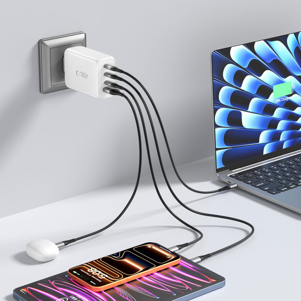 Tech-Protect NC240W, wieloportowa ładowarka szybkie ładowanie usb, praktyczna, biała