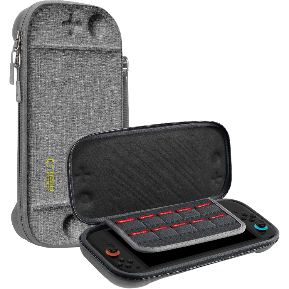Tech-Protect Slim Pouch, ochronne etui z miejscem na gry, gamingowe akcesorium, szare