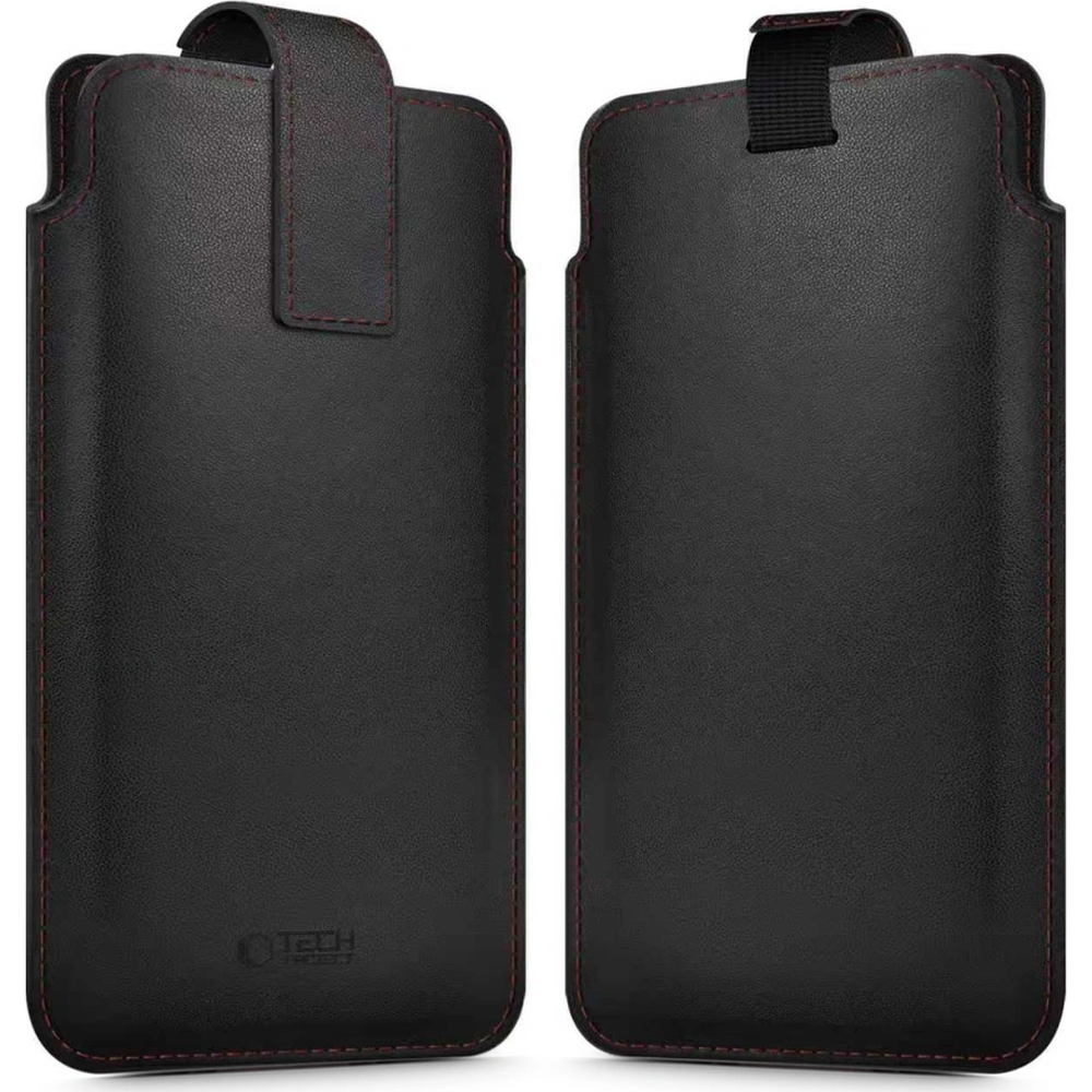 Tech-Protect SM65 Universal Phone Pouch, ochronny pokrowiec na telefon, funkcjonalny wygodny stylowy, czarny z czerwoną nitką
