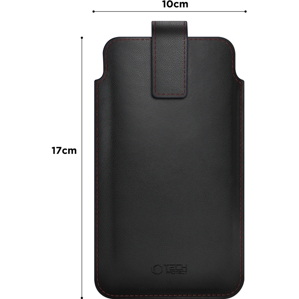 Tech-Protect SM65 Universal Phone Pouch, lekka budowa smukły profil wygodne przechowywanie, czarny z czerwoną nitką