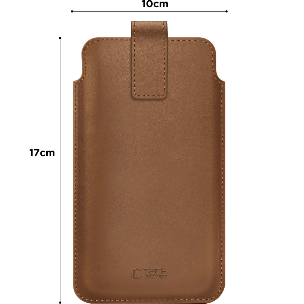 Tech-Protect SM65 Universal Phone Pouch, skórzane wykonanie ręczne szwy stylowe detale, brązowy