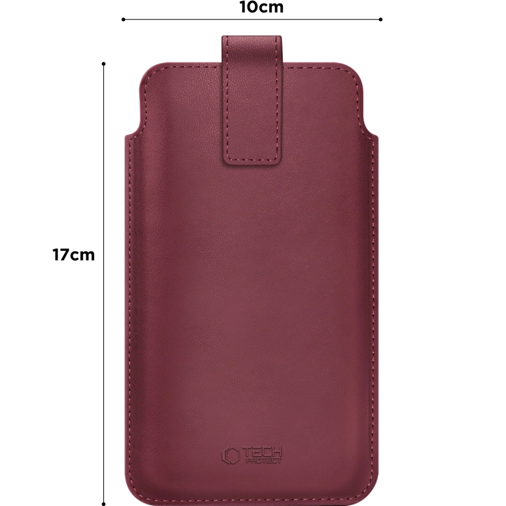 Tech-Protect SM65 Universal Phone Pouch, skórzane wykonanie ręczne szwy stylowe detale, bordowy