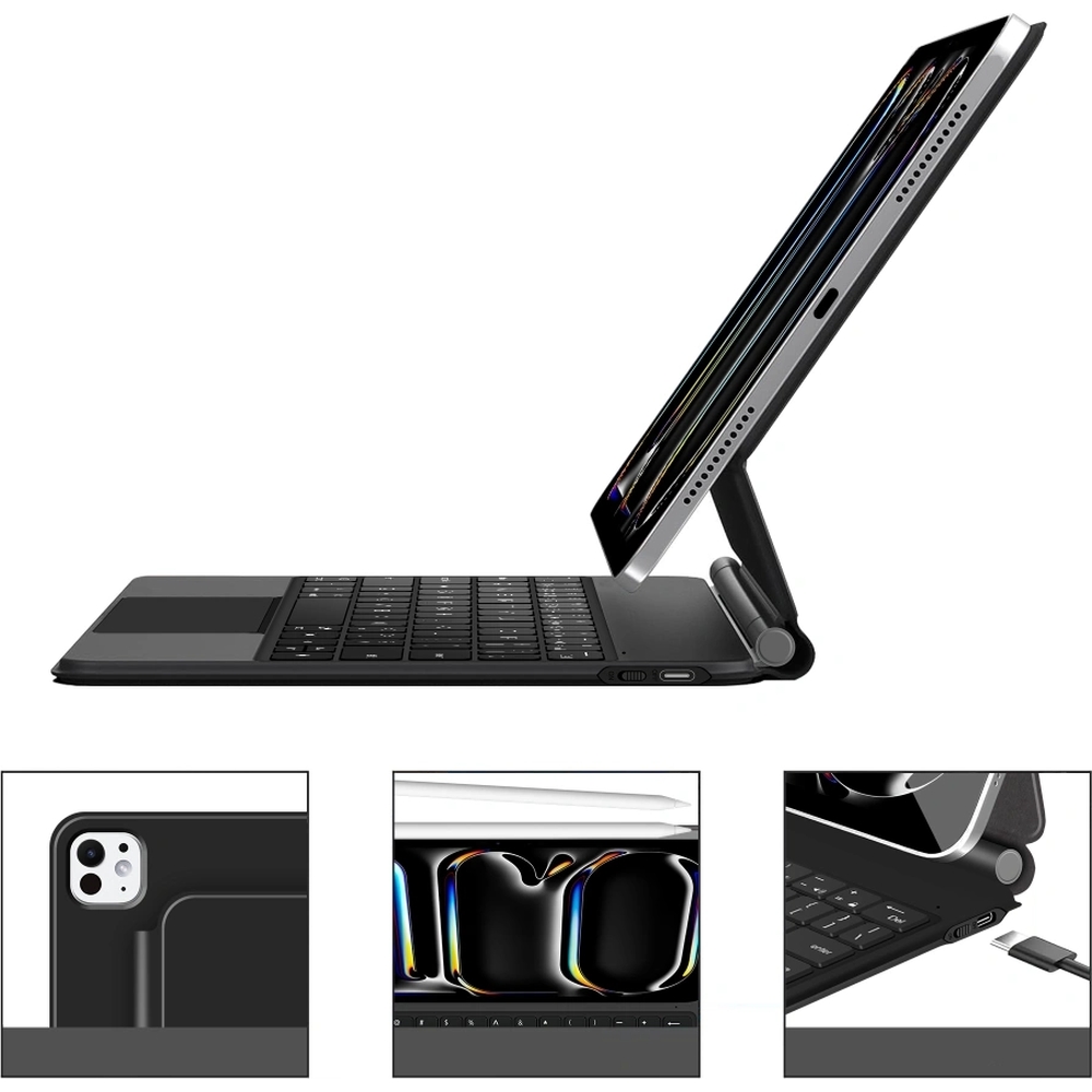 Tech-Protect Smartcase Magnetic + Keyboard, magnetyczna konstrukcja z regulacją kąta stabilna bezpieczna, czarny