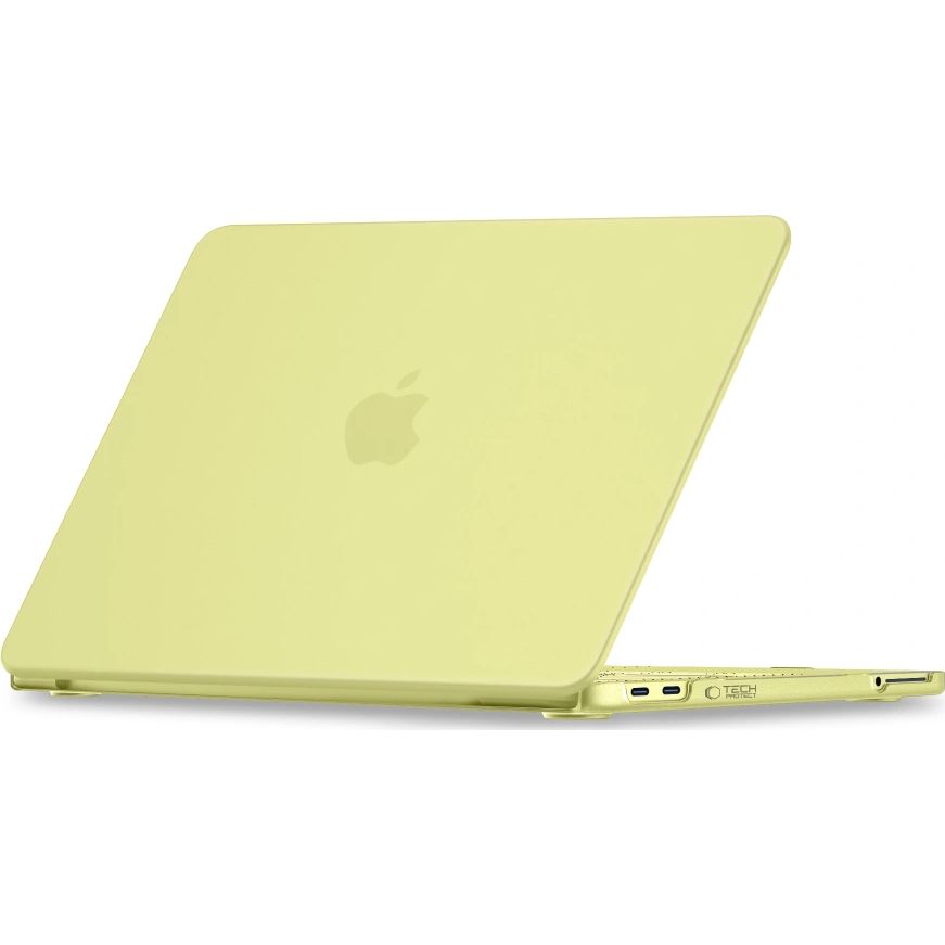 Etui ochronne Tech-Protect Softshell do MacBook Neo 13 A18 Pro 2026, matowe półprzezroczysto-żółte, stabilne gumowe nóżki i komfortowa obsługa