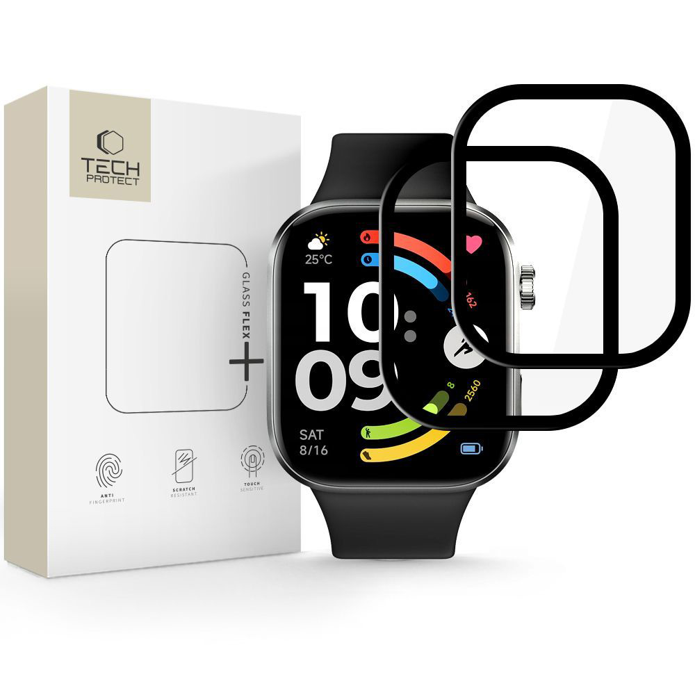 Szkło hybrydowe Tech-Protect Glass Flex+ do Xiaomi Redmi Watch 6, 2 sztuki, przezroczyste z czarną ramką