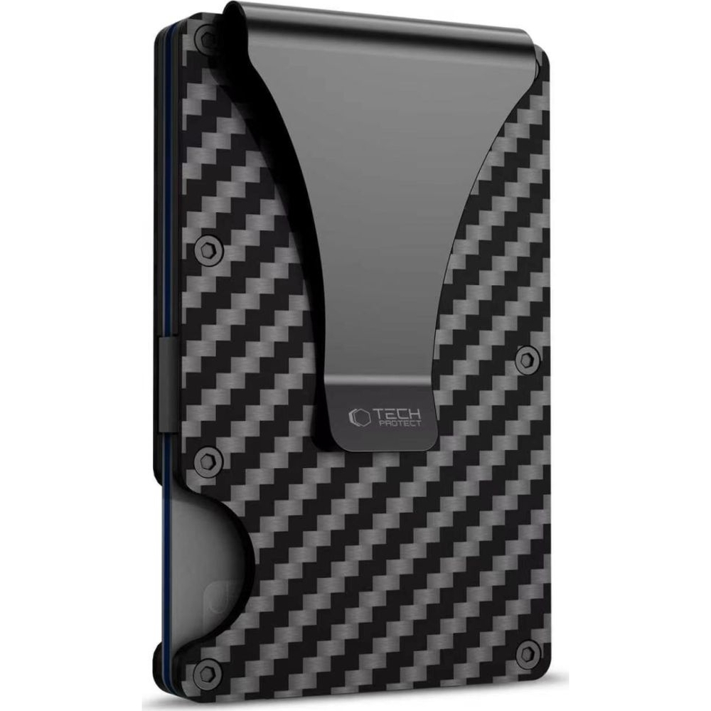 Tech-Protect Thorn, smukły portfel RFID na karty, minimalistyczny, elegancki, czarny karbonowy