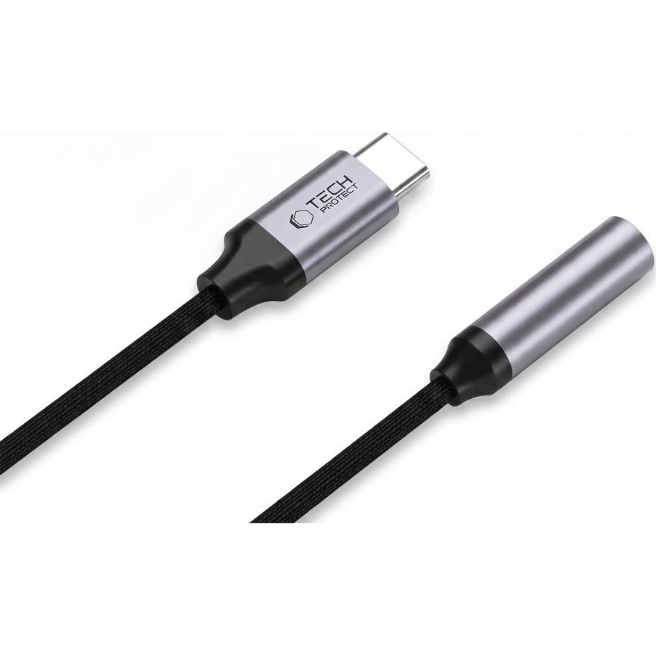 Tech-Protect Ultraboost USB-C to Mini Jack 3.5mm DAC, aluminiowa obudowa pleciony kabel stabilny sygnał kompaktowy, [kolor-nazwa]