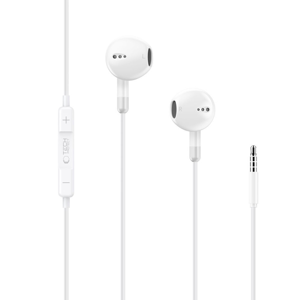 Słuchawki przewodowe douszne Tech-Protect UltraBoost Core G4, Mini Jack 3.5 mm, 1,2 m, białe
