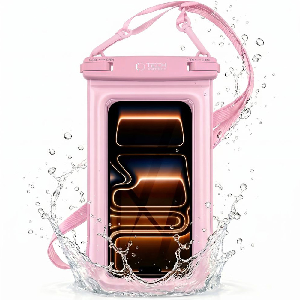 Etui wodoszczelne Tech-Protect UWC7 Universal Waterproof Floating Case dla urządzeń mobilnych do 6,9" + smycz, różowe