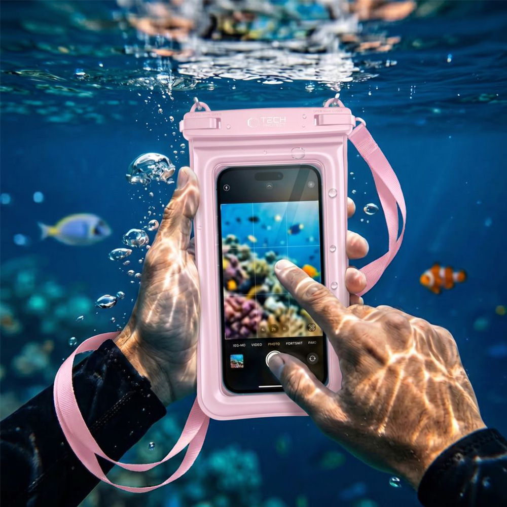 Etui wodoszczelne Tech-Protect UWC7 Universal Waterproof Floating Case dla urządzeń mobilnych do 6,9" + smycz, różowe