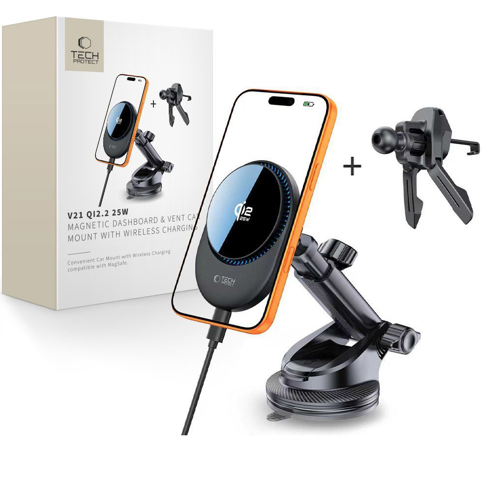 Uchwyt samochodowy z ładowaniem indukcyjnym Tech-Protect Magnetic MagSafe Dashboard 25W, czarny