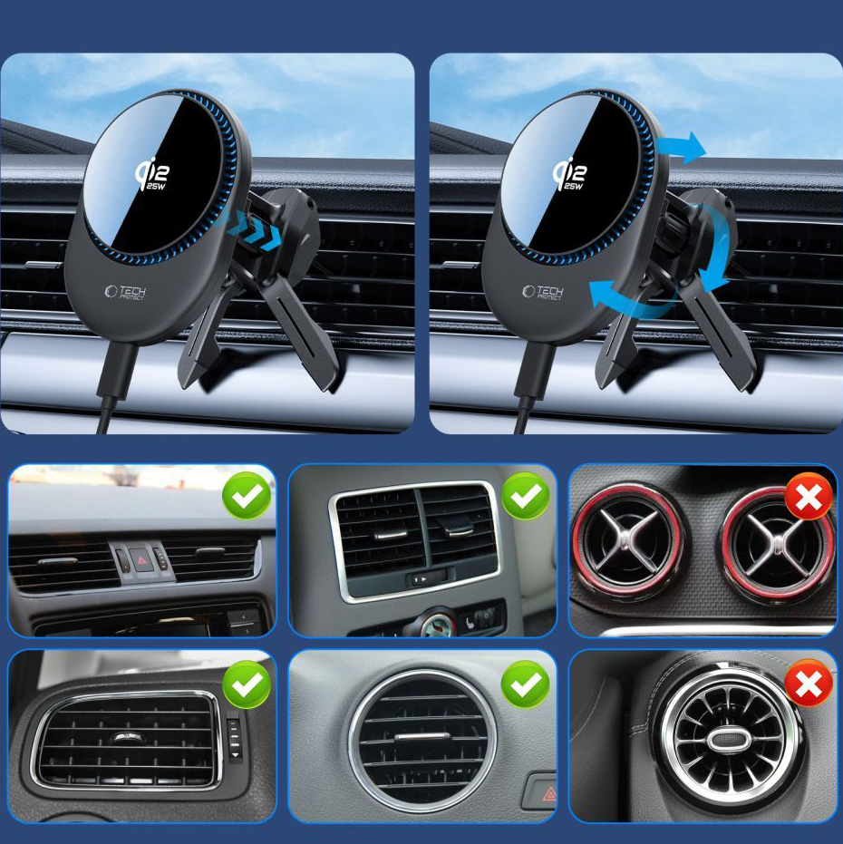 Uchwyt samochodowy z ładowaniem indukcyjnym Tech-Protect Magnetic MagSafe Dashboard 25W, czarny
