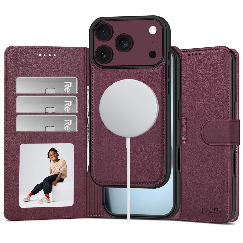 Etui Tech-Protect Wallet do iPhone 18 Pro / 17 Pro do MagSafe, bordowe